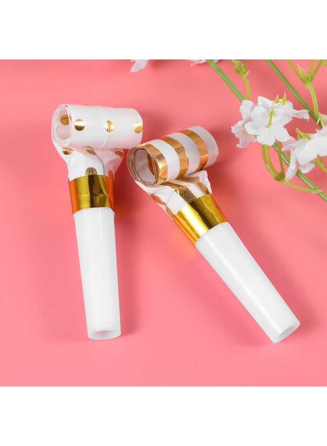 30Pcs Party Blowers, Party Blowers for Kids, Party Blowouts, Party Noise Makers Horns, Whistles with Automatic Roll-out, Birthday Blowers, Noisemakers Blow Horns Party Whistles Favors for Birthday, New Years Events (Gold/White) - Image 5